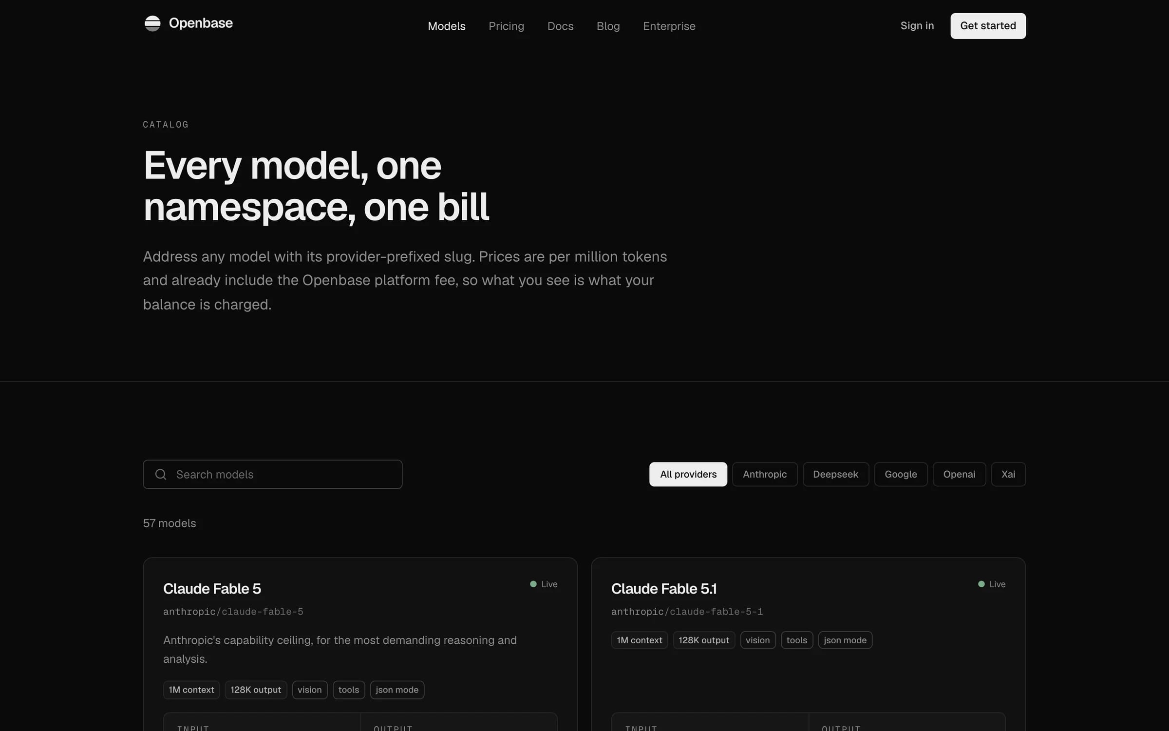 Openbase model catalog: “Every model, one namespace, one bill”
